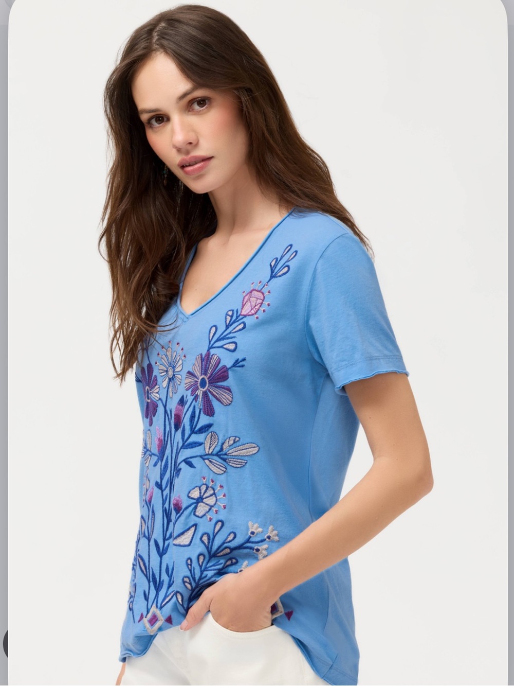 Johnny Was Adina Everyday Tee Della Robbia Blue Size Small NWT